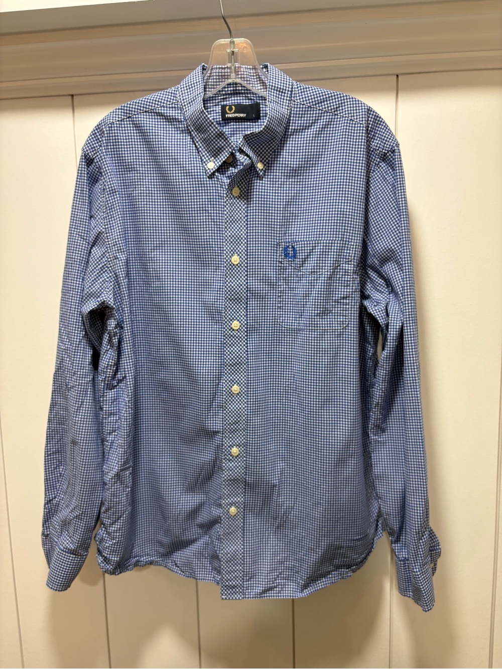 Fred Perry Blue Gingham Button-Down Shirt size large